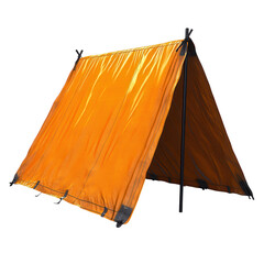 Bright orange A frame tent camping shelter outdoor adventure survival gear on transparent background