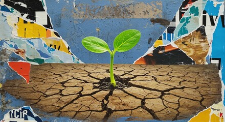 Sprout Emerging From Cracked Earth Collage
