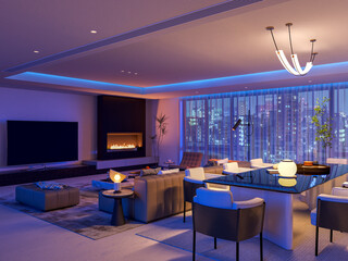 Living Room: Fireplace & Colors 3D Render
