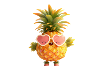 Cute pineapple character isolated on transparent PNG background