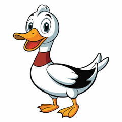 Happy cartoon duck is standing and smiling cheerfully in a clean, crisp image