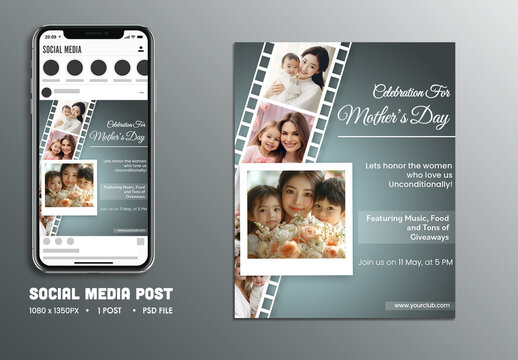 Happy Mother&rsquo;s Day Party Invitation, Social Media Post with Editable Event Information.
