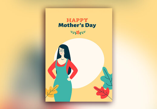 Happy Mother&rsquo;s Day Greeting Card with Modern Woman Illustration and Copy Space.