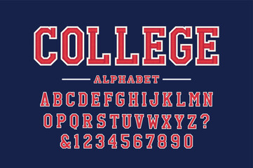 Classic college font. Vintage sport font in american style for football, baseball or basketball logos and t-shirt. Athletic department typeface, varsity style font. Vector