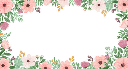 Floral frame border design with spring flower and leaf decoration