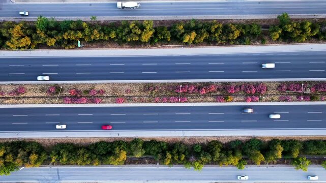 Aerial time-lapse video of the highway - 4k time-lapse view of the highway taken with a drone