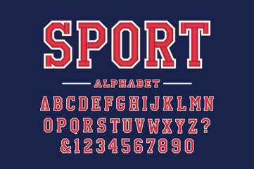 Classic college font. Vintage sport font in american style for football, baseball or basketball logos and t-shirt. Athletic department typeface, varsity style font. Vector	