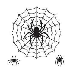 Obraz premium A vector illustration of a set of silhouettes of a spider and a web Design.