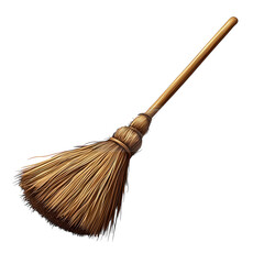 Traditional broom cleaning tool house chores housekeeping equipment on transparent background