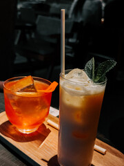 Refreshing summer drinks served in a trendy bar setting during the afternoon