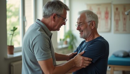 Fototapeta premium Warm embrace between a caregiver and an elderly man
