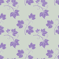 Fototapeta premium Grapevine with lilac purple leaves pattern, vine silhouette on light pastel background.