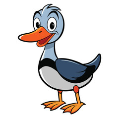 Cartoon duck stands cheerfully with orange beak, feet, and playful face
