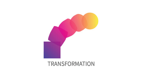 Logo change, transformation. Business icon, innovation, development, coach, coaching. Vector illustration of circle turns into square