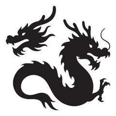 Obraz premium Chinese dragon logo icon silhouette vector Illustration silhouette vector style, white background.