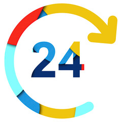 24 Hours Service Icon – Colorful Gradient Arrow and Number Design for Customer Support, Delivery, or Availability Concept on White Background