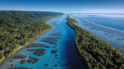 Fototapeta premium Turquoise Lagoon: An Aerial View of South Pacific Paradise