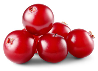 Cranberry isolated png. Cranberries on white or transparent background.. Cranberry berries heap with transparent shadow no background. Perfect retouched image. Full depth of field.