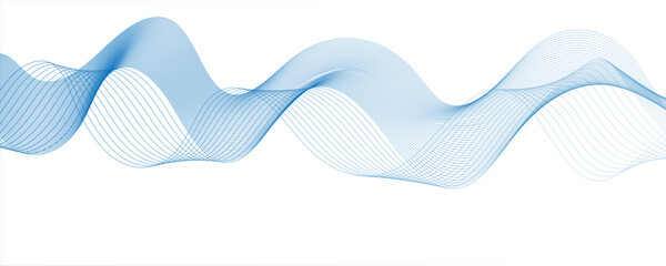 Abstract wavy sky blue stream element for design on a white background isolated. Abstract frequency sound wave lines and twisted curve lines background.