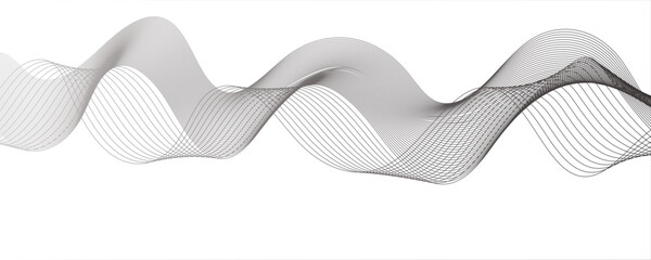 Abstract wavy gray stream element for design on a white background isolated. Abstract frequency sound wave lines and twisted curve lines background.