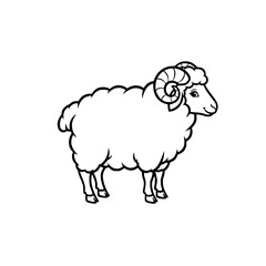 Stylized Sheep Illustration with Curled Horns and Fluffy Wool Outline
