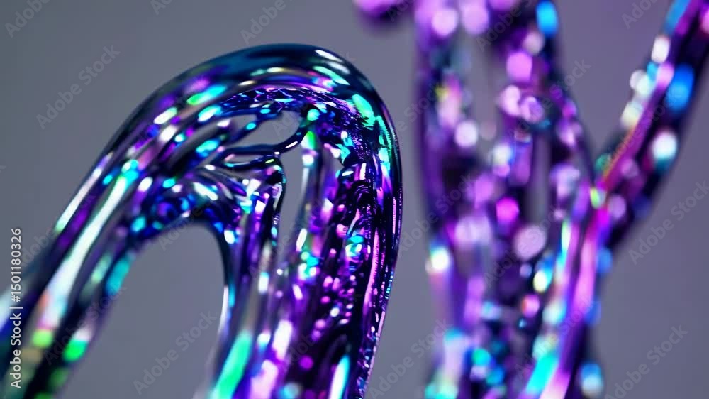 Poster abstract metallic stream flowing and swirling with vibrant iridescent colors, creating a visually ca