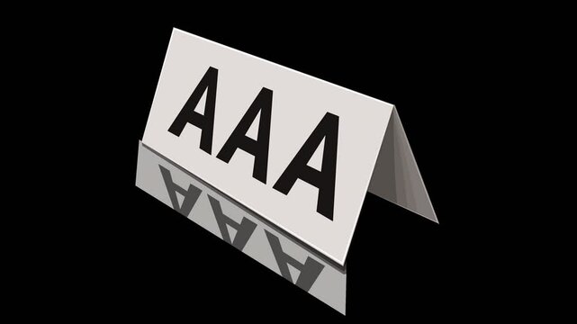Folded sign of a 3D "AAA" rating being crossed out with a red cross on a green screen with alpha channel