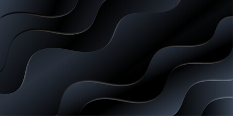  dark abstract background with smooth flowing curves wavey line and gradients. Shades of black and gray create a modern and elegant design. 