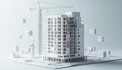 Fototapeta premium Modern apartment building under construction, 3D model