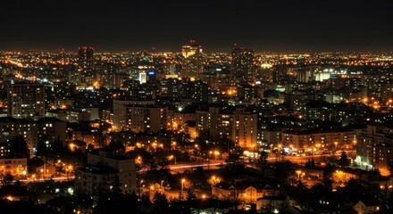 Cityscape at night aerial view