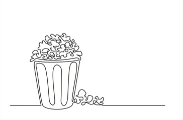 Popcorn in a cup continuous one line drawing. Vector illustration Popcorn in a cup continuous one line drawing. Editable stroke.	