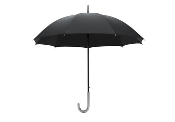 Elegant black umbrella witIsolated on transparent backgroundh a silver handle isolated on a stark black background.