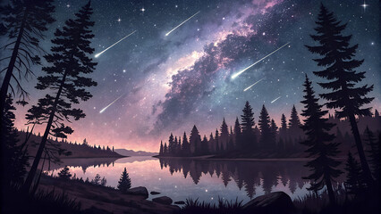 Galactic Forest: A Cosmic Night Sky Over Tranquil Trees