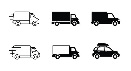 Delivery Truck icon set. Free delivery 24 hours. Fast shipping truck. Fast shipping delivery truck. Express delivery trucks icons. Vector illustration.