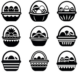 Black and White Easter Egg Basket Silhouettes Bundle