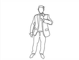 Continuous line drawing business presentation man trainer talking one single line drawn character politics speaker, business coach speaking before audience Political meeting speech. Editable vector	