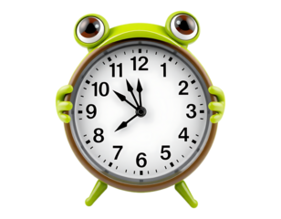 Cute frog alarm clock showing the time