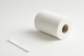 Fototapeta premium Roll of white paper towels on a clean surface in a bright setting