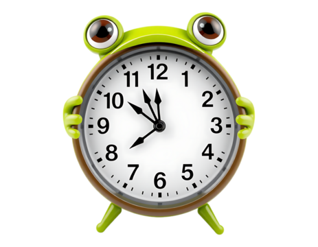 Cute frog alarm clock showing the time