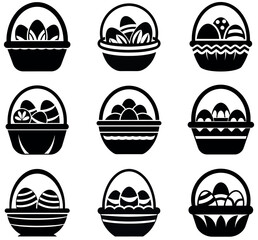 Black and White Easter Egg Basket Silhouettes Bundle