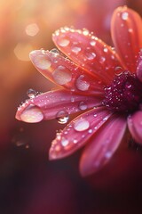 Fototapeta premium Dew Drops on Pink Flower Petal.
