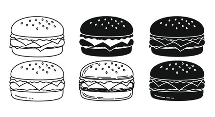 Burger vector icon set. hamburger illustration collection. Fast food Line art symbol.
