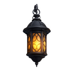 Elegant Glowing Black Lantern on Transparent Background Antique Fixture Hanging Design Warm Light