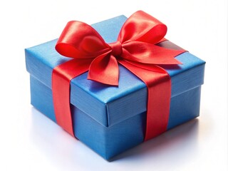 Obraz premium Blue Gift Present Box With Red Ribbon Bow Collection Isolated On White Background 