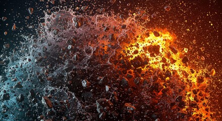 Abstract 3D Render of Fire and Water Burst in Orange and Blue Colors