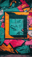 Obraz premium Urban Canvas of Color: A close-up of a vibrant street art mural showcases the raw energy and bold creativity of urban expression.