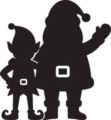 Silhouette vector of Santa and elf together, ideal for Christmas themes, holiday cards, festive designs, and seasonal family projects.