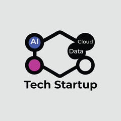 Abstract Tech Startup Logo Design with AI Cloud Data