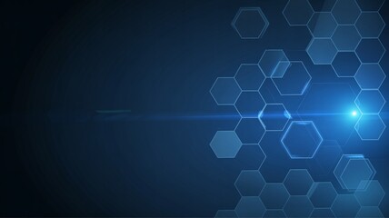 Fototapeta premium Abstract blue background with glowing hexagons creating a modern tech-inspired design.