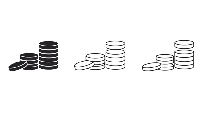 Stack of coins icon set isolated on white background.money icon vector illustration